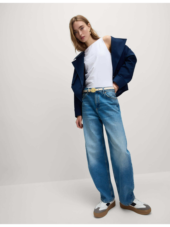 Marks & Spencer Топ с деколте тип лодка с висок дял памук Marks & Spencer бял