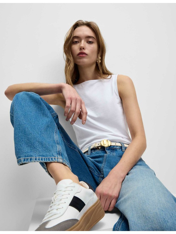 Marks & Spencer Топ с деколте тип лодка с висок дял памук Marks & Spencer бял