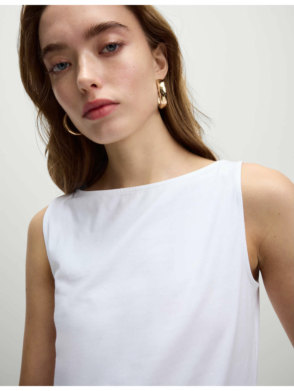 Marks & Spencer Топ с деколте тип лодка с висок дял памук Marks & Spencer бял