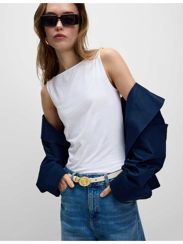 Marks & Spencer Топ с деколте тип лодка с висок дял памук Marks & Spencer бял