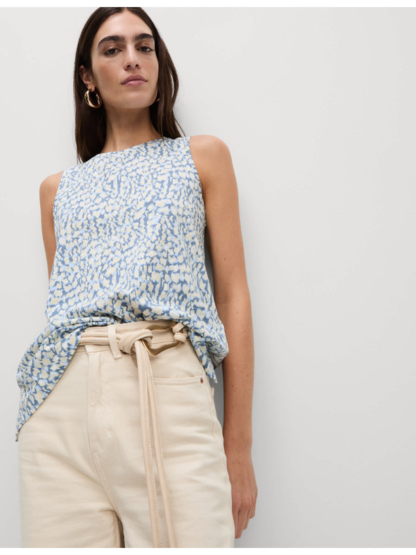 Marks & Spencer Свободен топ с висок процент памук и щампа Marks & Spencer син