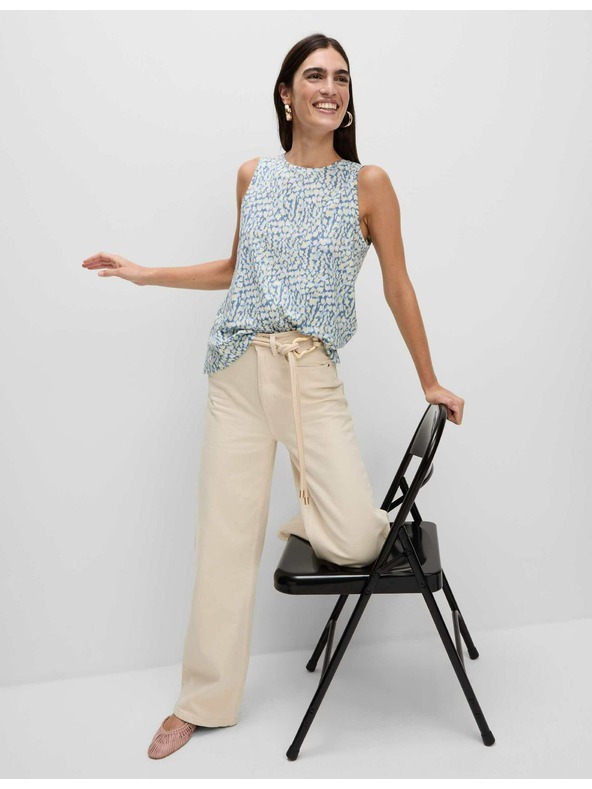 Marks & Spencer Свободен топ с висок процент памук и щампа Marks & Spencer син