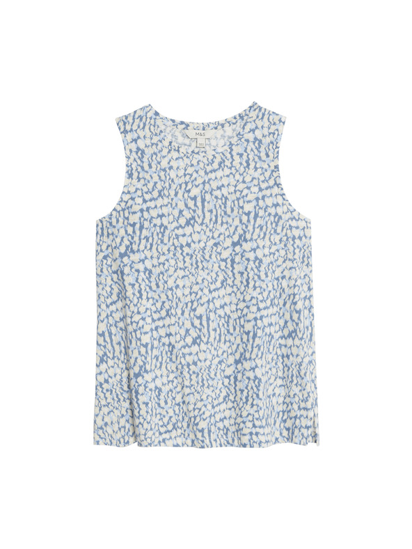 Marks & Spencer Свободен топ с висок процент памук и щампа Marks & Spencer син