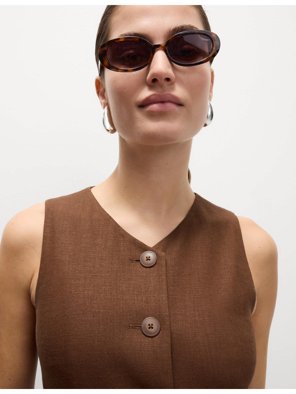 Marks & Spencer Жилетка с висок дял лен Marks & Spencer кафяв