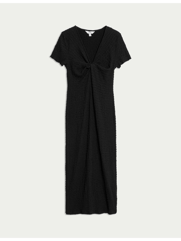 Marks & Spencer Трикотажни текстурирани миди прилепнали рокли с V-образно деколте Marks & Spencer