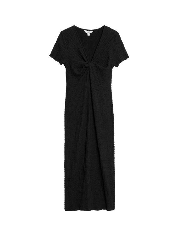 Marks & Spencer Трикотажни текстурирани миди прилепнали рокли с V-образно деколте Marks & Spencer