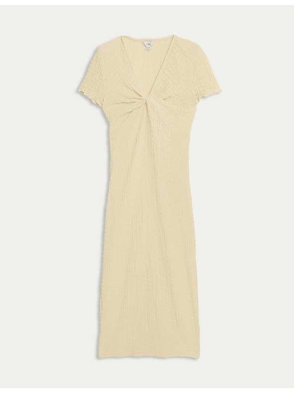 Marks & Spencer Трикотажни текстурирани миди прилепнали рокли с V-образно деколте Marks & Spencer