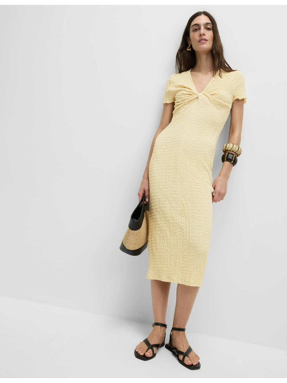 Marks & Spencer Трикотажни текстурирани миди прилепнали рокли с V-образно деколте Marks & Spencer