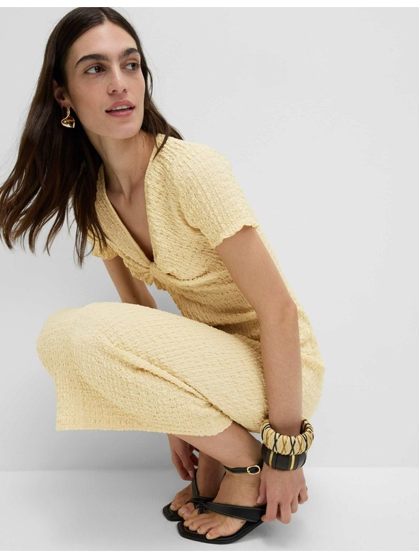 Marks & Spencer Трикотажни текстурирани миди прилепнали рокли с V-образно деколте Marks & Spencer