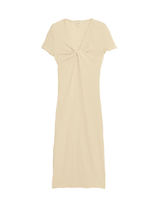 Marks & Spencer Трикотажни текстурирани миди прилепнали рокли с V-образно деколте Marks & Spencer