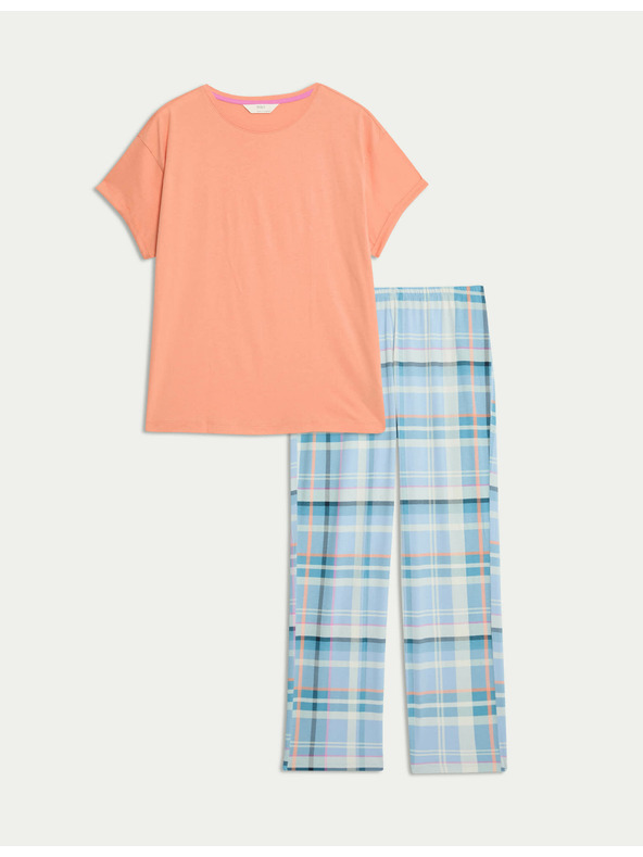 Marks & Spencer Карирана пижама от чист памук Marks & Spencer оранжева