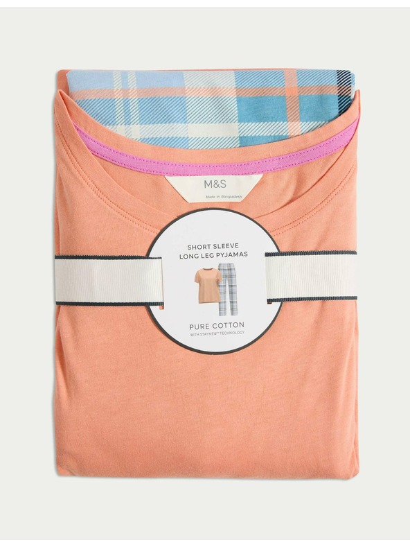 Marks & Spencer Карирана пижама от чист памук Marks & Spencer оранжева