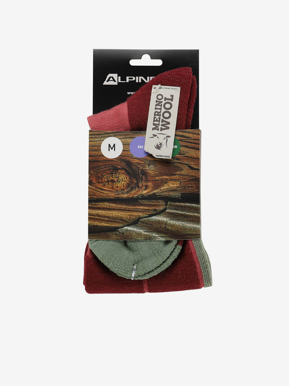 ALPINE PRO Розово-червени унисекс чорапи от мериносова вълна ALPINE PRO RODE