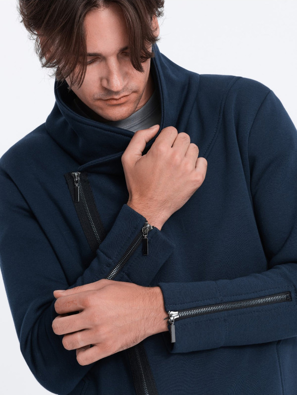 Ombre Clothing Тъмносин мъжки суитчър с асиметрично закопчаване Ombre Clothing