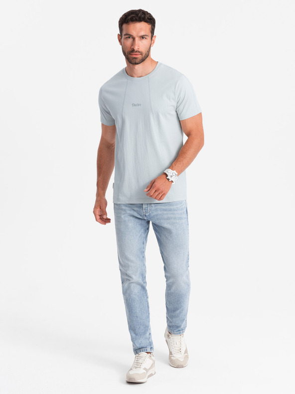 Ombre Clothing Сива мъжка тениска с нежна бродерия Ombre Clothing