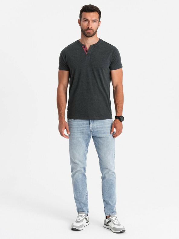 Ombre Clothing Черна мъжка тениска тип "хенли" Ombre Clothing