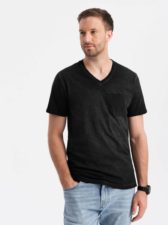 Ombre Clothing Черна мъжка тениска на райета Ombre Clothing