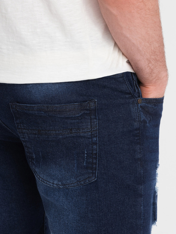 Ombre Clothing Тъмно сини мъжки къси панталони от деним с дупки Ombre Clothing