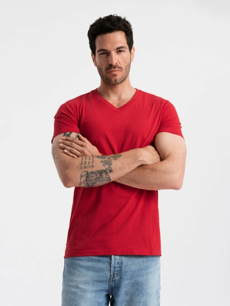 Ombre Clothing Червена мъжка памучна тениска с основно деколте Ombre Clothing