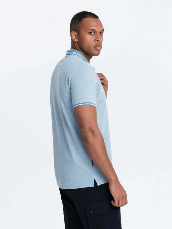 Ombre Clothing Светлосиня мъжка поло риза на райета Ombre Clothing