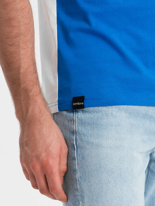 Ombre Clothing Бяло-синя мъжка памучна тениска Ombre Clothing