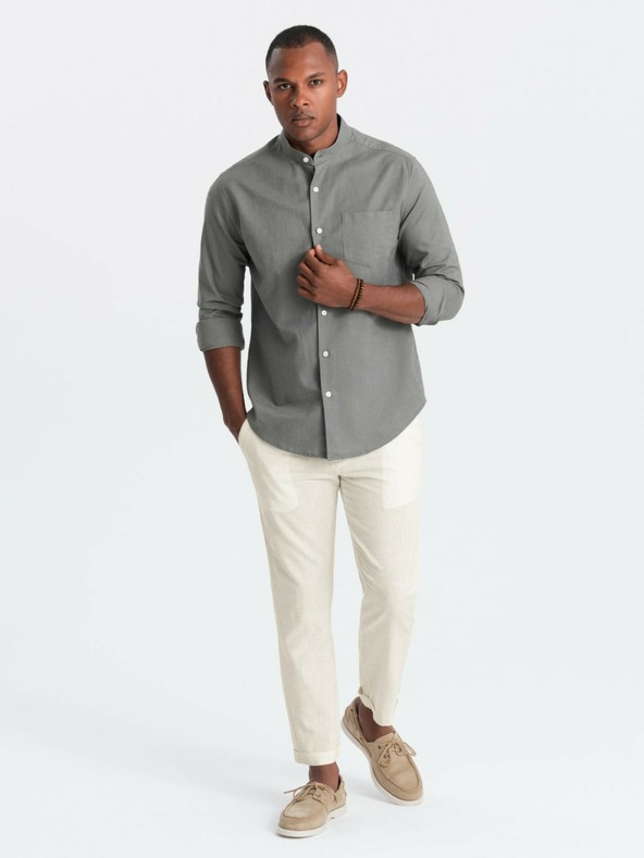 Ombre Clothing Кремави мъжки панталони чино с ленена смес Ombre Clothing