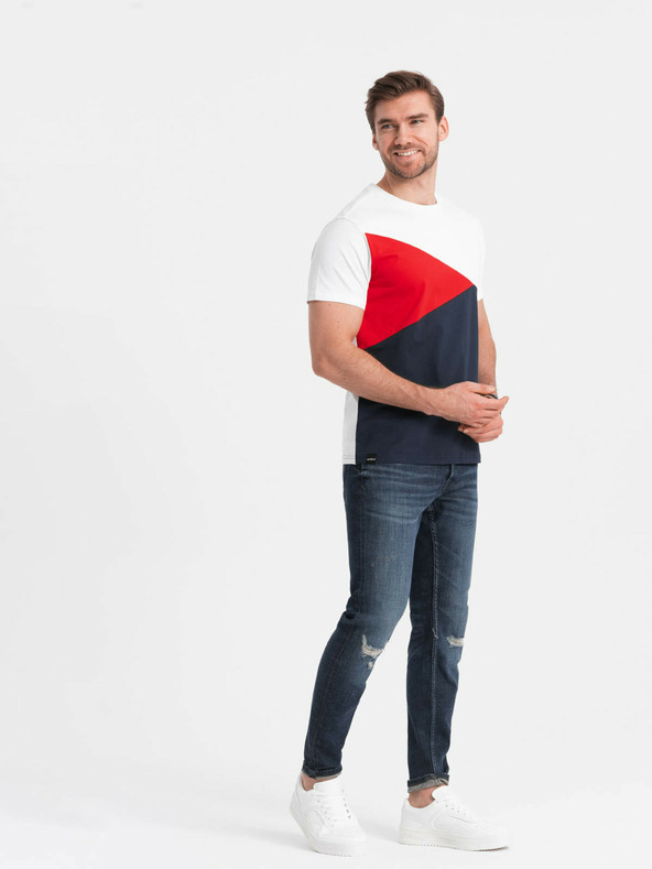 Ombre Clothing Червено-бяла мъжка памучна тениска Ombre Clothing