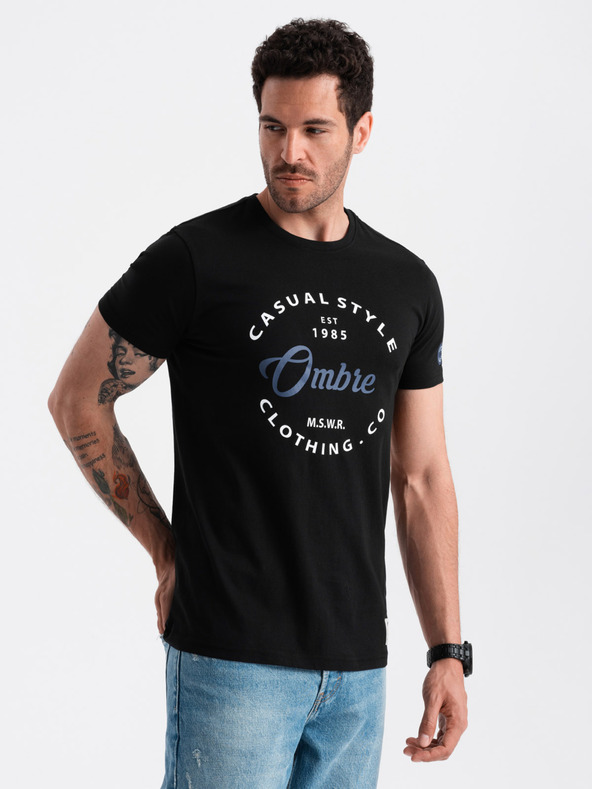 Ombre Clothing Черна мъжка тениска с щампа Ombre Clothing