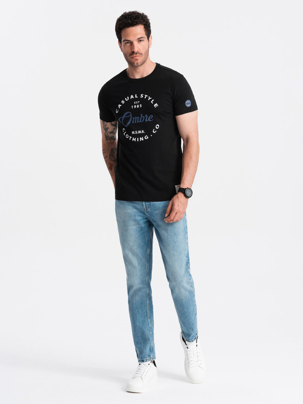 Ombre Clothing Черна мъжка тениска с щампа Ombre Clothing