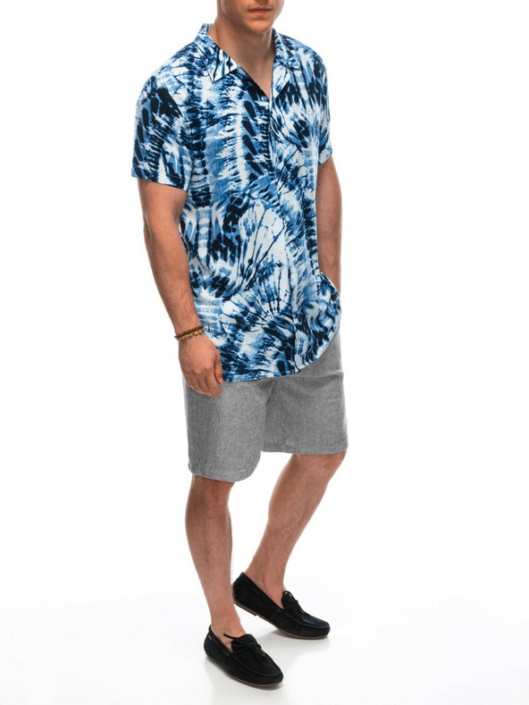 Ombre Clothing Модерна бяла мъжка риза с къс ръкав Ombre Clothing