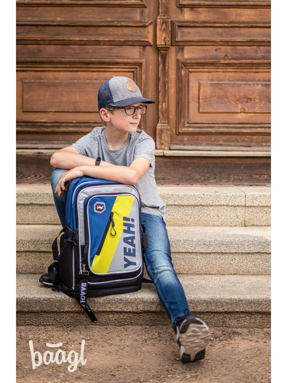 BAAGL  Синя училищна раница кубичен неон Baagl