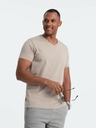 Ombre Clothing Мъжка класическа памучна тениска BASIC с V-образно деколте - пясъчна V5 OM-TSBS-0145 Ombre Clothing