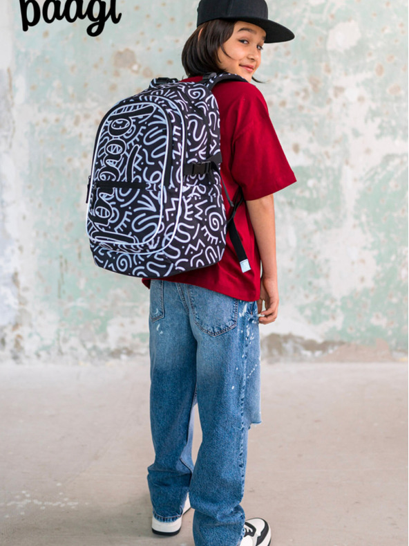 BAAGL  Черен шарен училищен комплект - раница, моливник, чанта Baagl Core Element