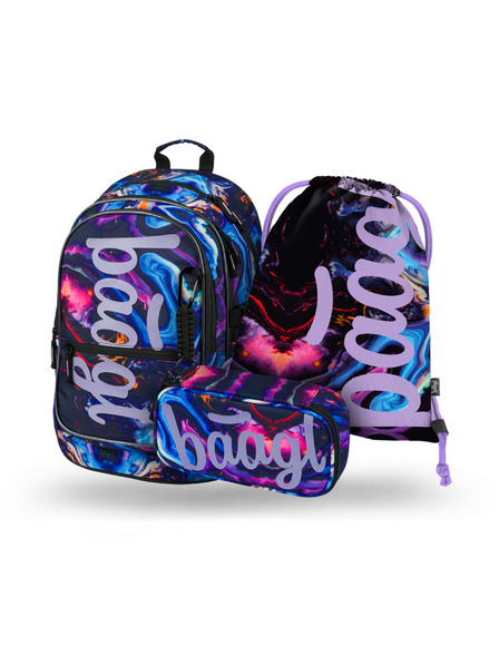 BAAGL  Лилав ученически комплект - раница, моливник, чанта Baagl Core Marble