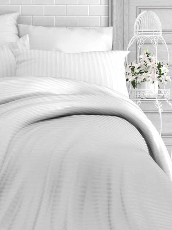 Kvalitex Сатенено удължено спално бельо с райе 140x220, 70x90cm БЯЛО