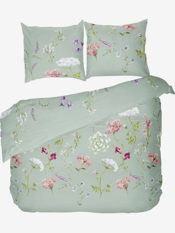 Kvalitex Френски памучен чаршаф DELUX 200x200, 70x90cm BOTANICA зелен