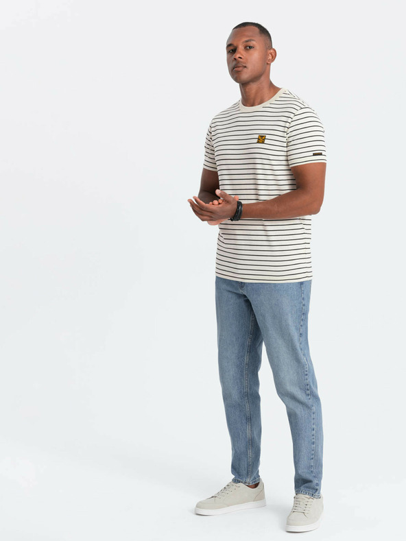 Ombre Clothing Мъжка тениска на райета с кръпка Ombre Clothing