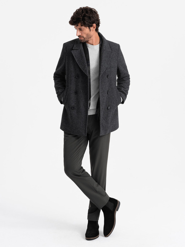 Ombre Clothing Късо двуредно мъжко палто от вълнена смес Ombre Clothing V1 OM-COWC-0115