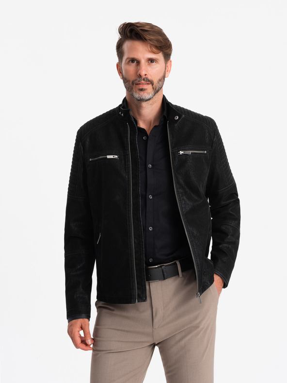 Ombre Clothing Мъжко ретро байкърско яке със стояща яка Ombre Clothing V2 OM-JAFL-0197