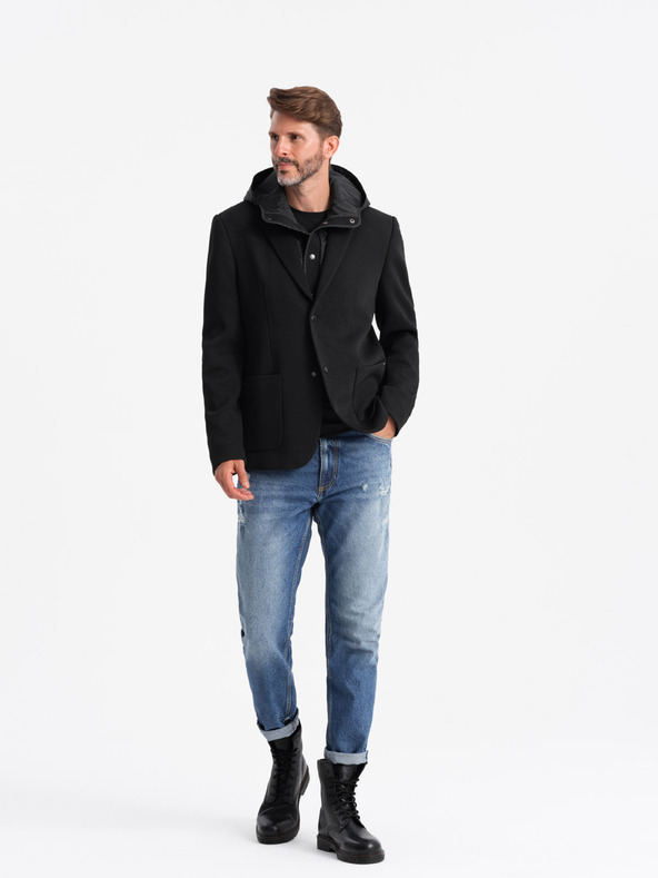 Ombre Clothing Мъжко яке с висока яка и качулка черно Ombre Clothing