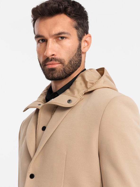 Ombre Clothing Мъжко яке с висока яка и качулка светлокафяво Ombre Clothing