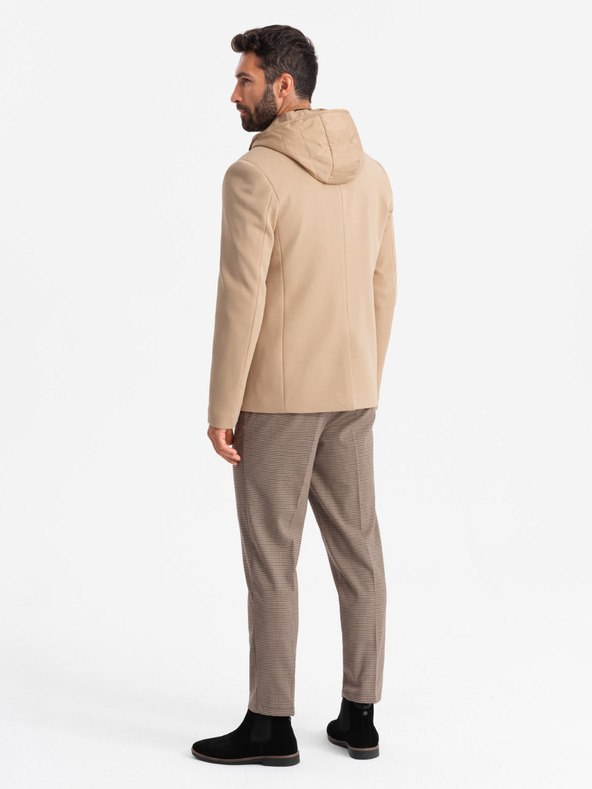 Ombre Clothing Мъжко яке с висока яка и качулка светлокафяво Ombre Clothing