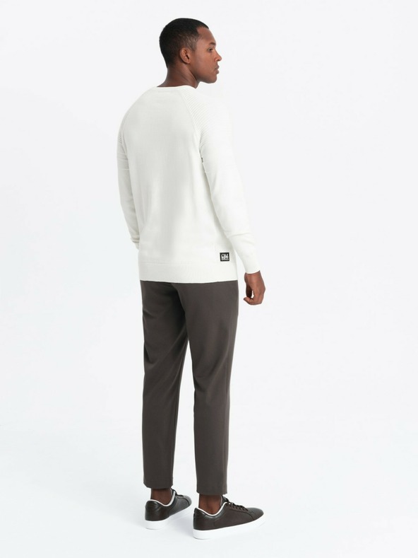 Ombre Clothing Мъжки рагланов пуловер с оребрени ръкави White Ombre Clothing