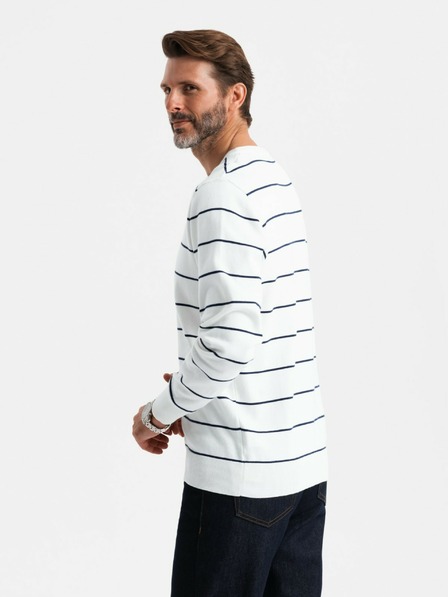 Ombre Clothing Мъжки небрежен пуловер с хоризонтални ивици Cream Ombre Clothing