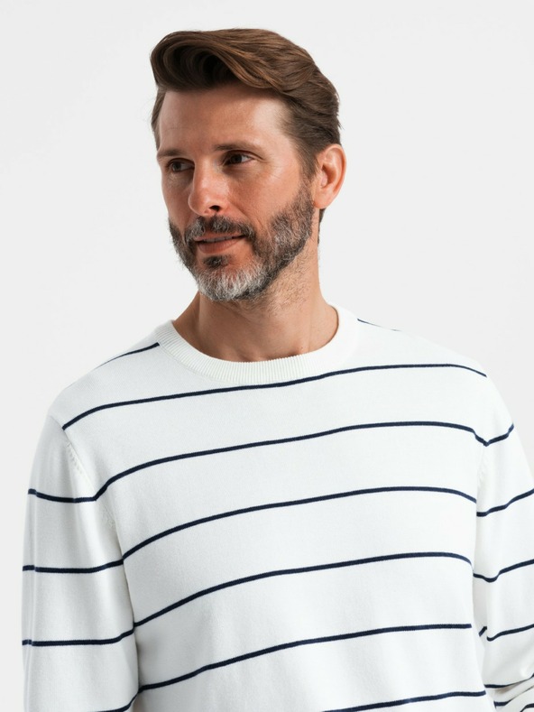 Ombre Clothing Мъжки небрежен пуловер с хоризонтални ивици Cream Ombre Clothing