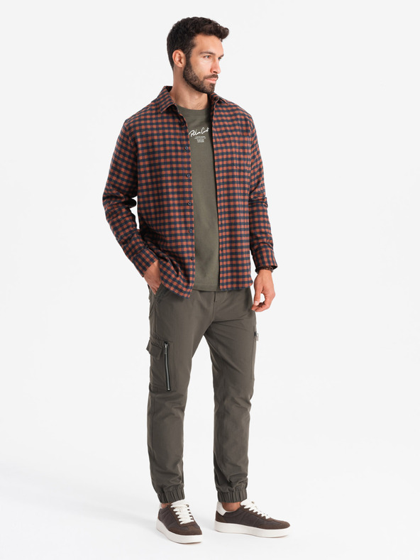 Ombre Clothing Мъжки панталони за бягане с джогинг с джобове и принт тъмно маслинено зелено Ombre Clothing