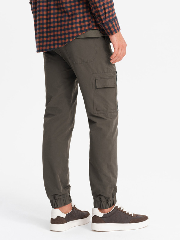 Ombre Clothing Мъжки панталони за бягане с джогинг с джобове и принт тъмно маслинено зелено Ombre Clothing