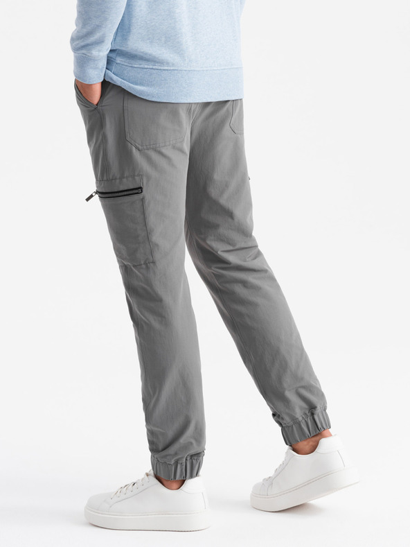 Ombre Clothing Мъжки панталони джогинг с джобове и щампа сиво Омбре Облекло