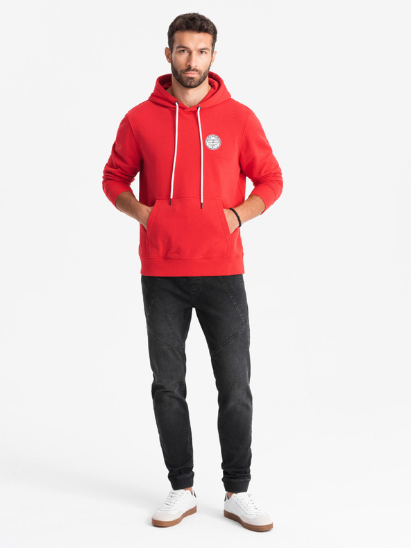 Ombre Clothing Мъжки дънкови спортни панталони с асиметричен шев черни Ombre Clothing