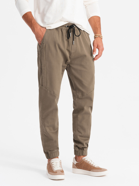 Ombre Clothing Мъжки плетени долнища с маншети тъмнокафяви Ombre Clothing